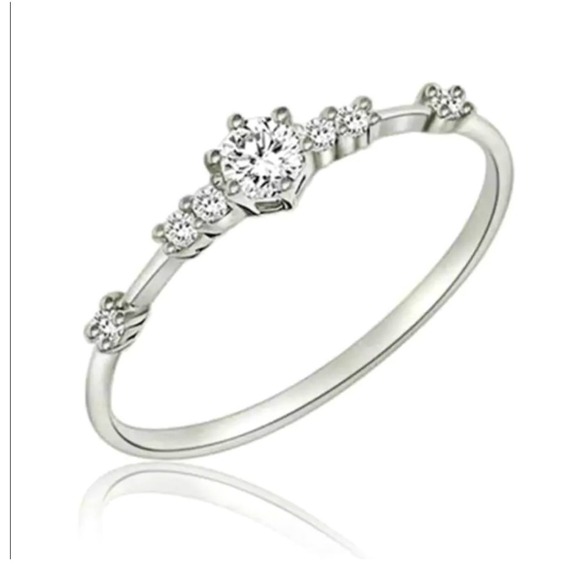 14K White Gold Ring w/ White Crystals Ring -Dainty Minimalist  -1mm Band -New - Picture 5 of 12